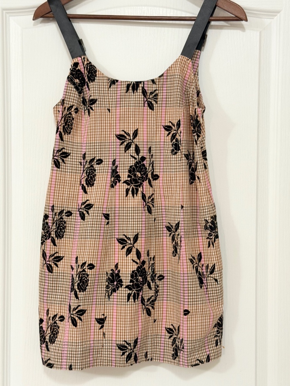 Rare Free People Sample Buckle Strap Gingham Flocked Floral Mini Dress XS